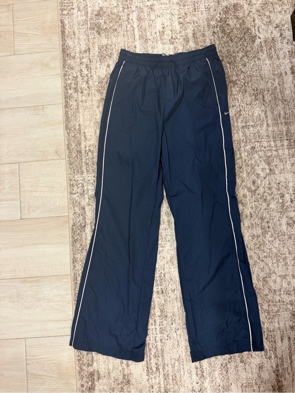Nike Navy Blue Track Pants with White Piping